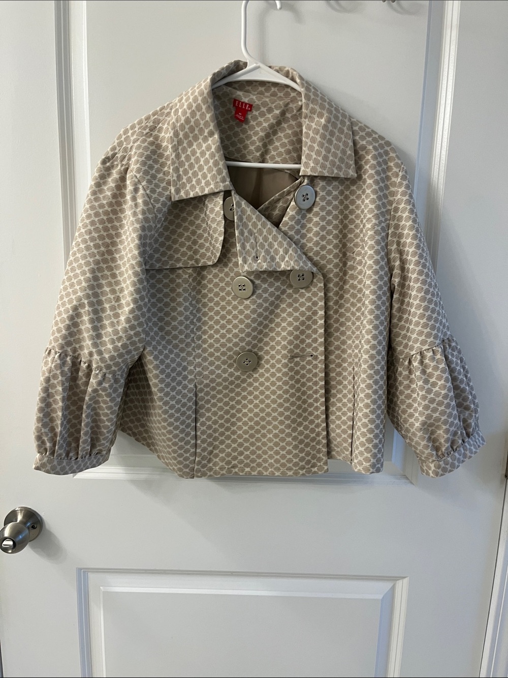 Elle Taupe Patterned Double-Breasted Cropped Pea Coat